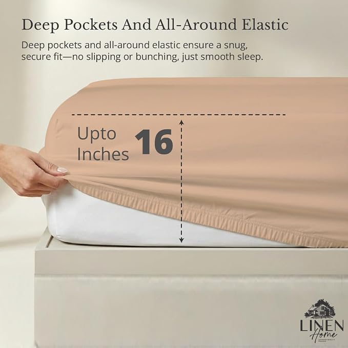 Linen Home 100% Cotton Percale Weave Fitted Sheet, Queen Size, Brushed Rose - Image 2