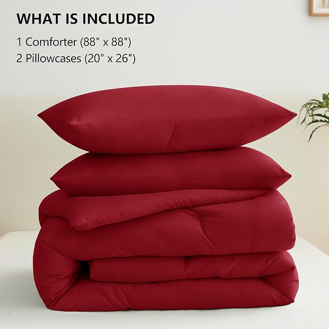 CozyLux Queen Comforter Set Dark Red, 3 Pieces Solid Comforters Queen Size - Image 6