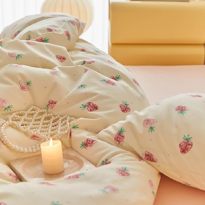 Nayoroom Strawberry Duvet Cover Set Full Size Girls Cute Pink Strawberries - Image 3