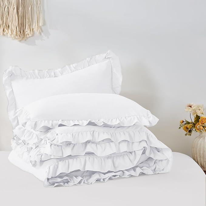 FUANNA Twin Comforter Set White, 2 Pieces Ruffle Twin Bed Set, Fluffy Twin - Image 9