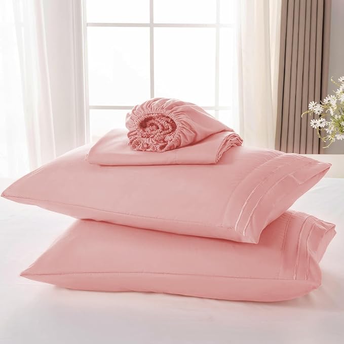 ROSE&RISY Pink Sheet Set, 4 Pieces Soft Bedding Queen Sheet Set, Breathable and - Image 6