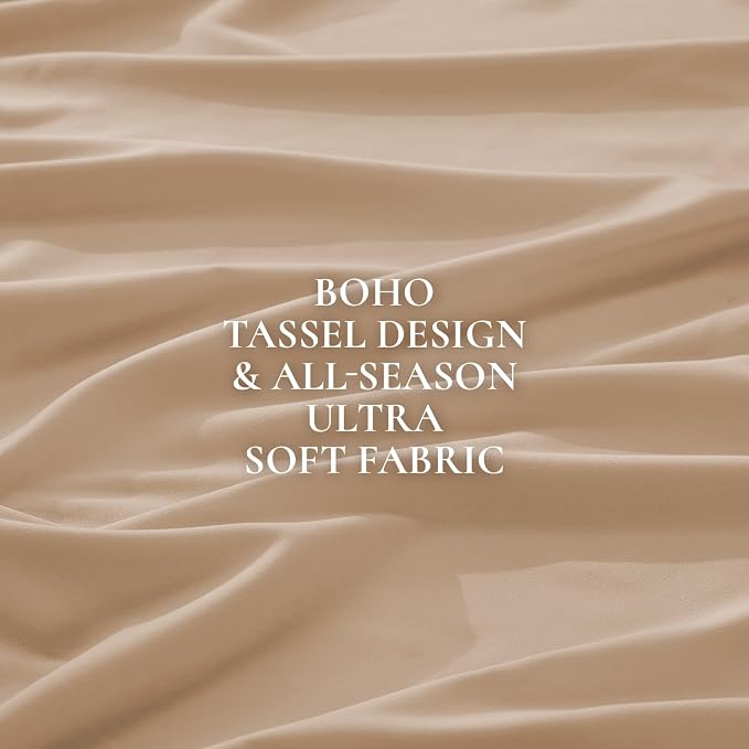 Andency Taupe Comforter Set Queen, 3 Pieces Boho Tassel Lightweight Bedding - Image 9