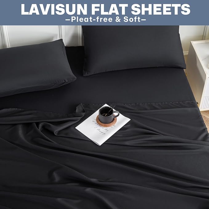 Lavisun King Flat Sheet, 6 Pack Black King Bed Sheet Only - Image 8