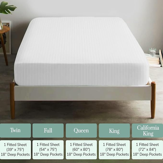 Feather & Stitch 1 Piece Fitted Sheet Twin Size, 100% Cotton Damask Sateen Weave - Image 6