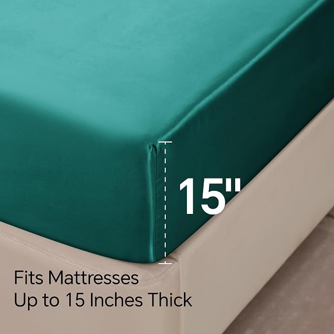 BEDELITE Satin Sheets Twin Size Bed Set, Luxury Soft Teal Silky Sheets - Image 6