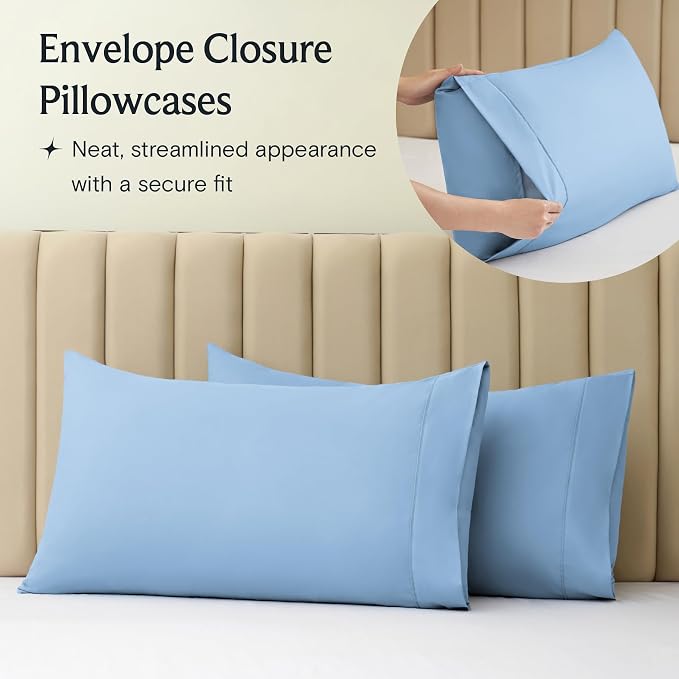 LuxClub 4 PC Full Sheet Set, Deep Pockets Wrinkle Free Cooling Bed Sheets Hotel - Image 8