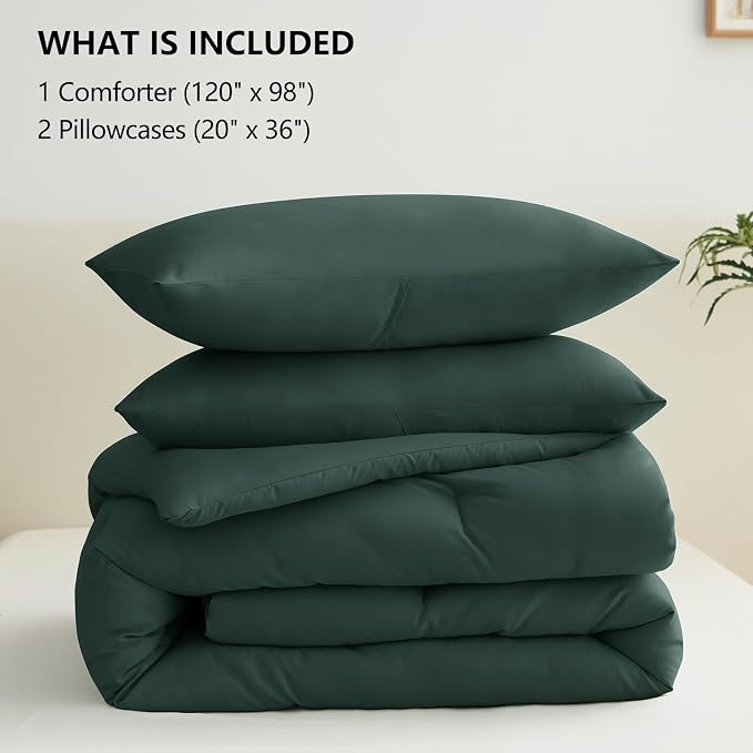 CozyLux Oversized King Comforter Set Forest Green, 3 Pieces 120x98 Solid - Image 6
