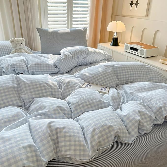 Nayoroom Gingham Duvet Cover Twin Size Blue White Plaid Checkered Comforter - Image 4