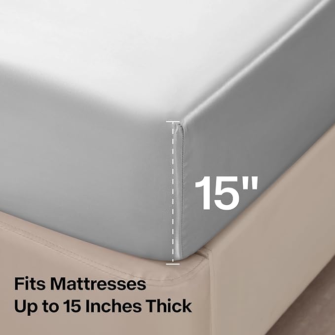 BEDELITE Satin Sheets Twin Size Bed Set, Luxury Soft Grey Silky Sheets - Image 5