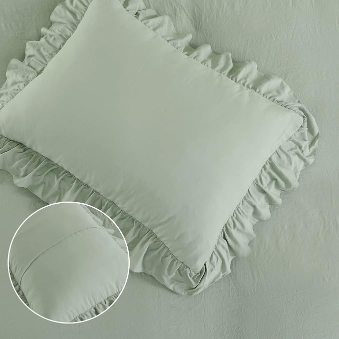 Ruffle Duvet Cover King Size, Sage Green, 104x90 in - Image 6