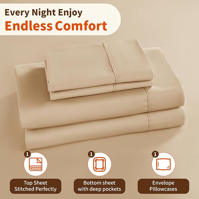 LBRO2M 1000 Thread Count 100% Egyptian Cotton Sheets Set Twin, 3 Piece Sets Bed - Image 5