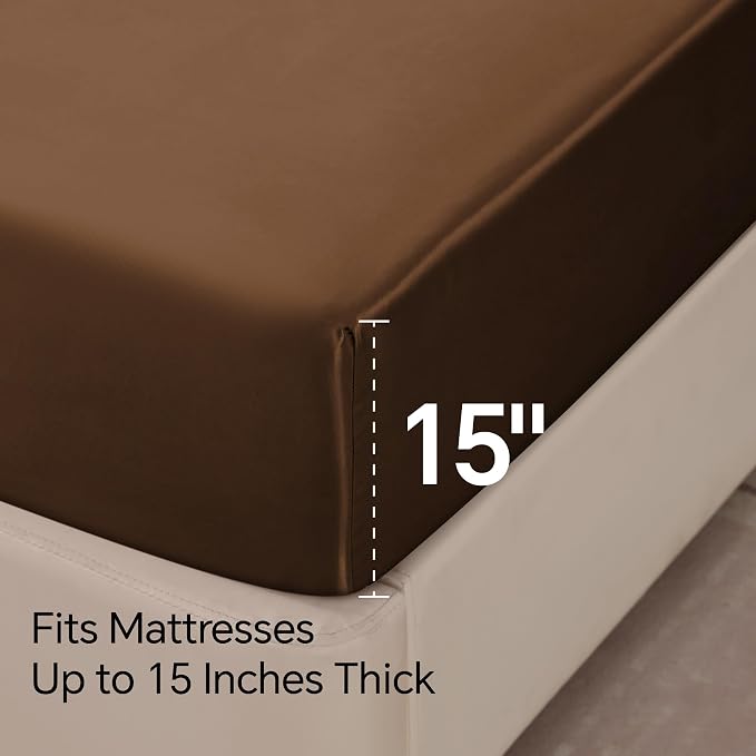 BEDELITE King Size Sheets Set, Luxury Soft Brown Satin Sheets - Image 6