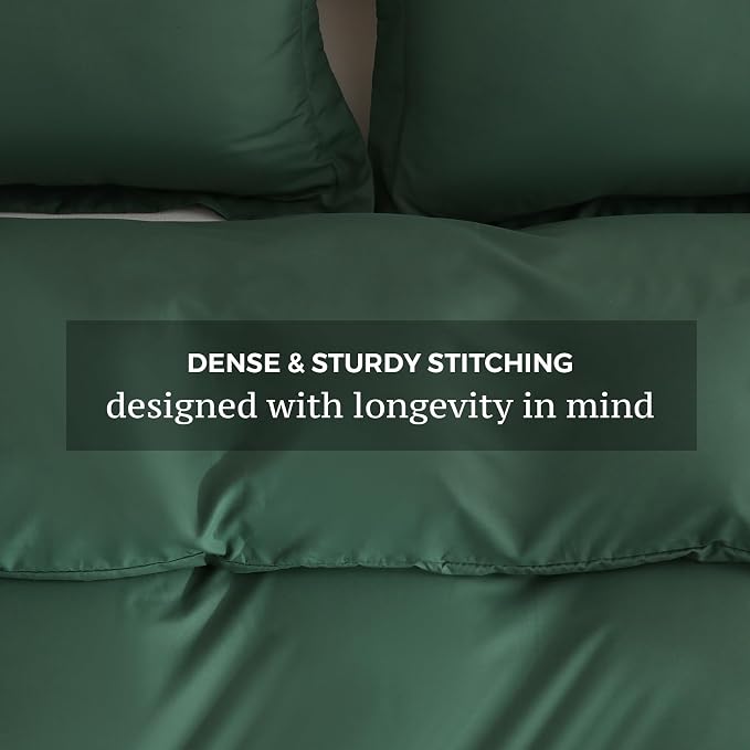 JSD Hunter Green Duvet Cover Set Queen Size, 3 Piece Duvet Cover - Image 5