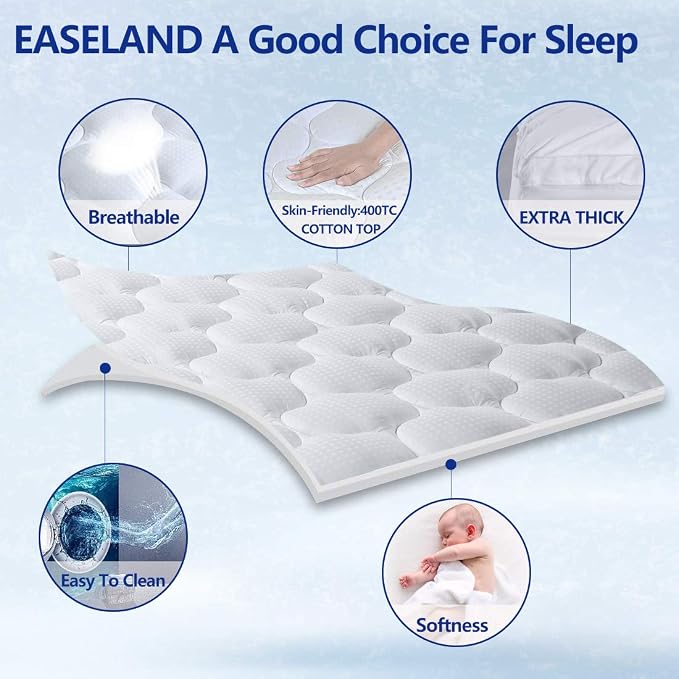 EASELAND King Size Mattress Topper Pillow Top Mattress Cover Quilted Fitted - Image 2