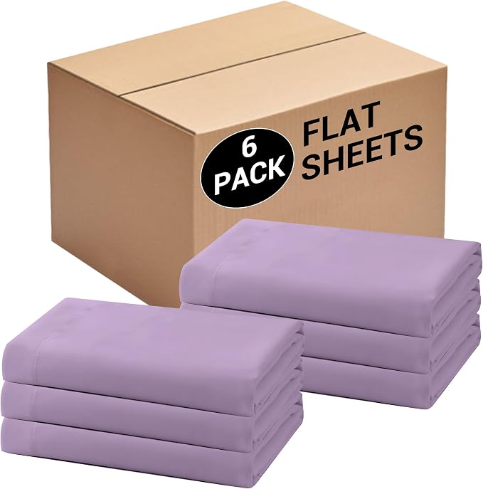 Bulk Full Flat Sheets Only, 6 Pack Quick Sort Top Bed Sheet, Color-Coded Label by Culve
