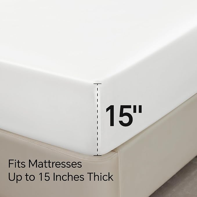 BEDELITE Satin Sheets Full Size Bed Set, Luxury Soft White Silky Sheet - Image 6