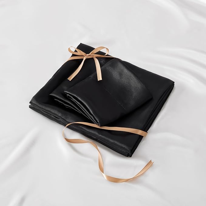 BEDELITE Satin Sheets Twin XL Size Bed Set, Luxury Soft Black Silky Sheets - Image 7