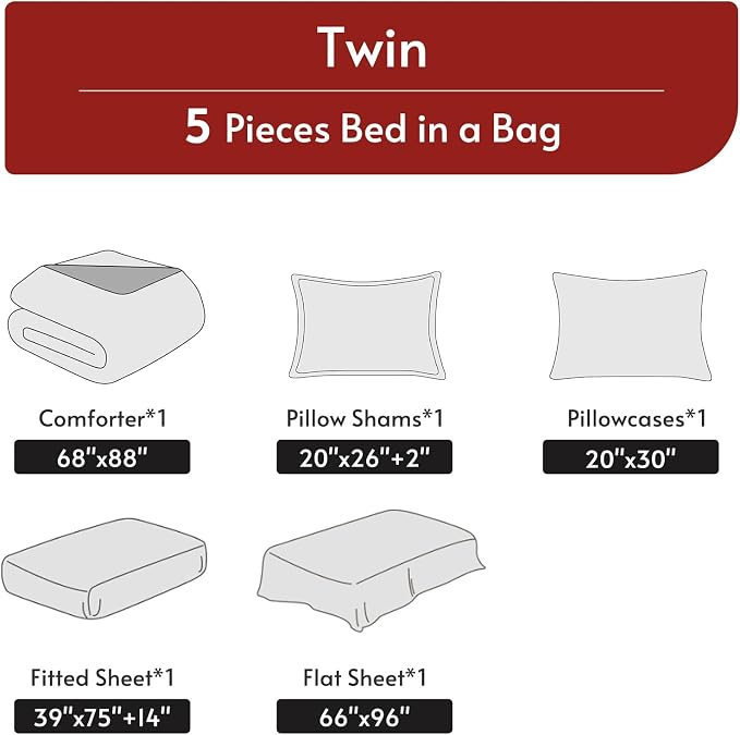 MUXHOMO 5 Pieces Twin Comforter Set, Reversible Bed in a Bag Twin Size - Image 5