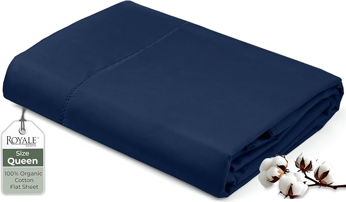 Royale Linens 100% Organic Cotton Queen Flat Sheet Only by ROYALELINENS