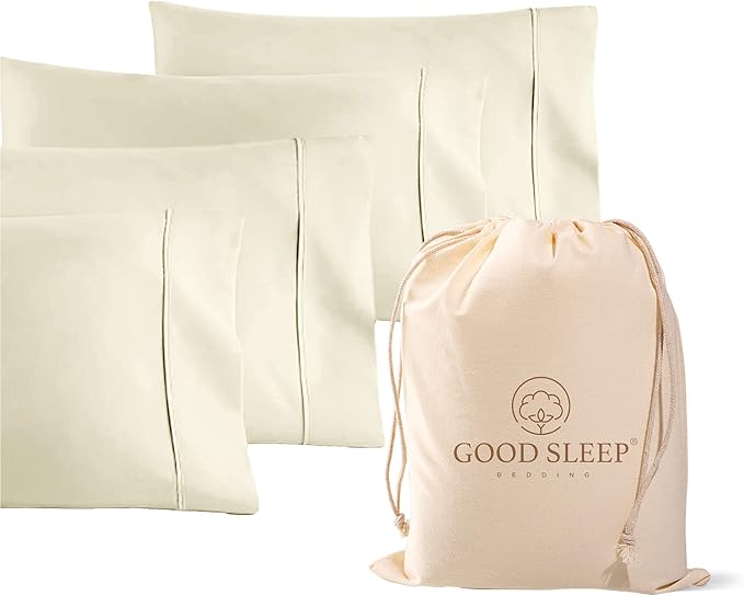 Set of 4 Pillow Cases King, 800 TC 100% Egyptian Cotton, Silky Soft Sateen by GoodSleepBedding