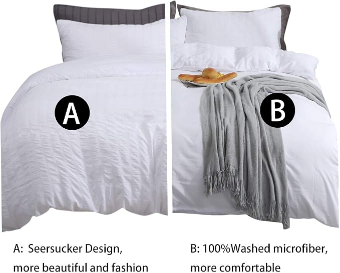AveLom White Duvet Cover Queen， 3 Pieces Stripe Zipper Closure Corner Ties Soft - Image 3