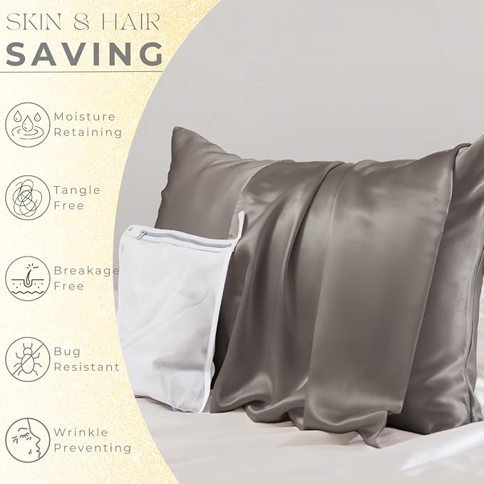 PROMEED Grey Silk Pillowcase Standard Size - Image 3