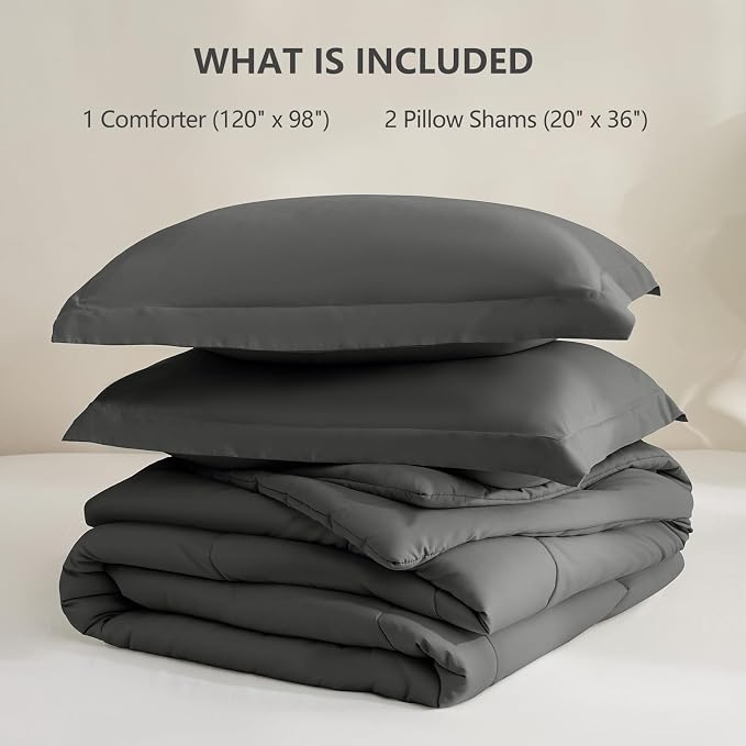 CozyLux Oversized King Comforter Set, 3 Pieces Dark Grey 120x98 Box Stitched - Image 6