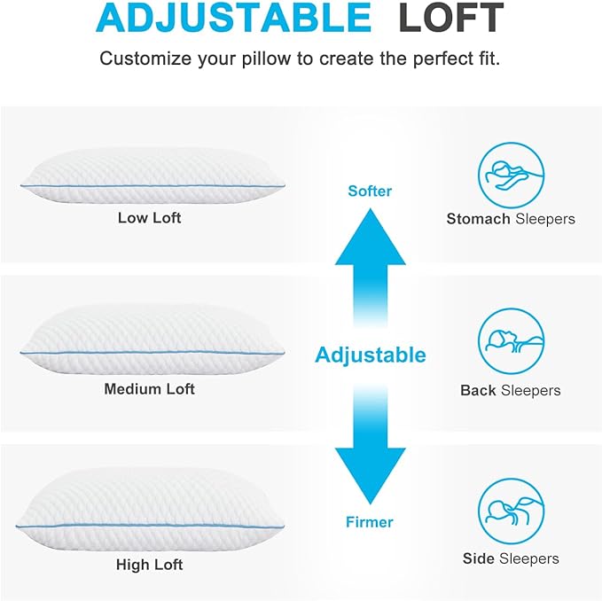 VVZ Cooling Bed Pillows Queen Size Set of 2, Shredded Memory Foam Pillows - Image 4