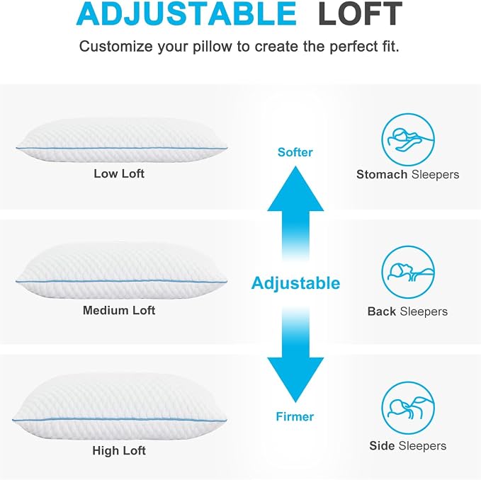 VVZ Cooling Bed Pillows King Size Set of 4, Shredded Memory Foam Pillows - Image 4