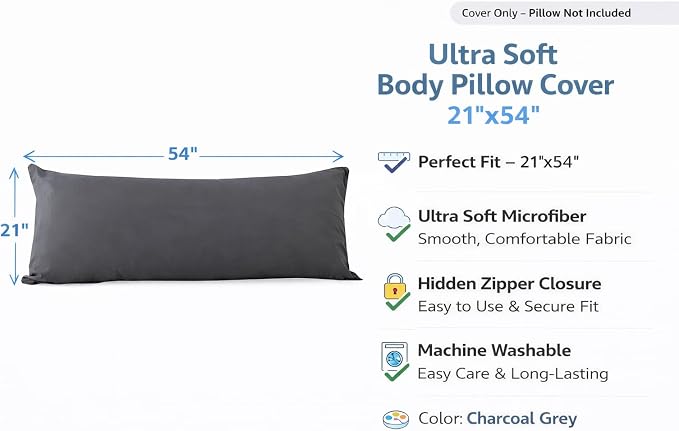 EVOLIVE Ultra Soft Microfiber Body Pillow Cover/Pillowcases 21"x54" - Image 2