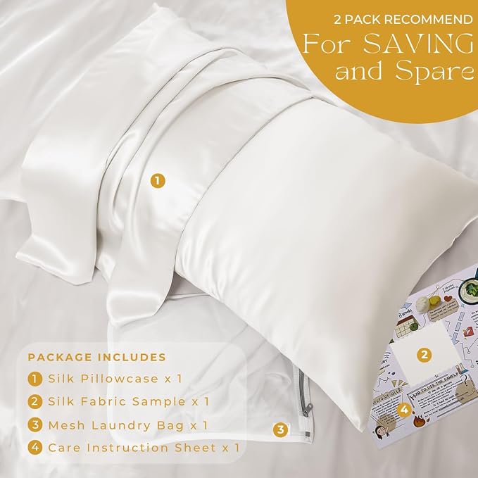 PROMEED 100% Mulberry Silk Pillowcase White - Image 6