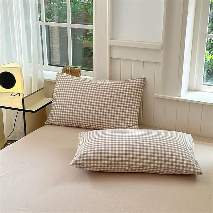 Nayoroom Brown Gingham Duvet Cover King Size Tan White Plaid Checkered Duvet - Image 7