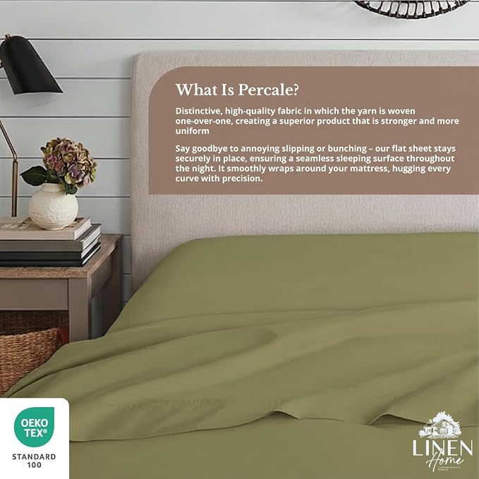 Linen Home 100% Cotton Percale 1 Flat Sheet, Full Size - Image 5