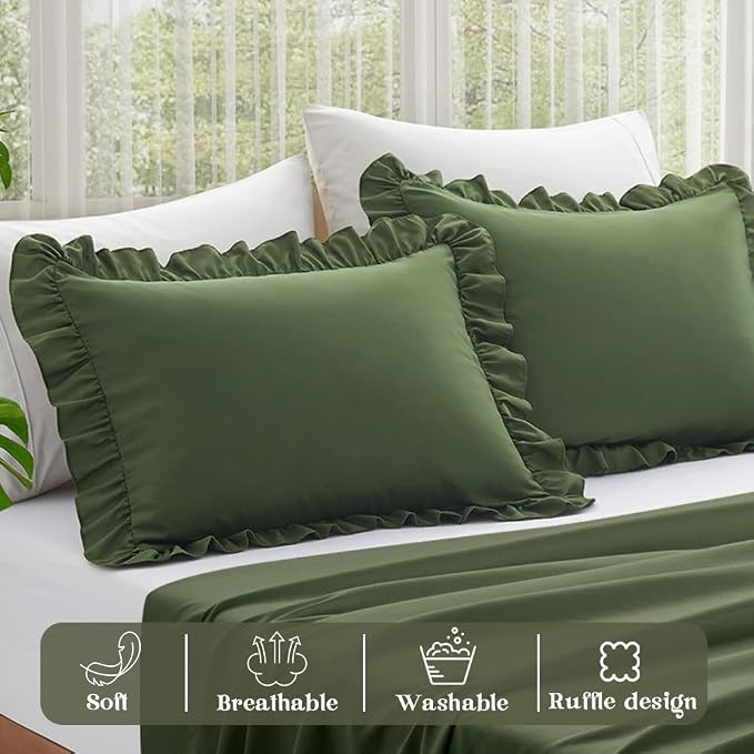 KKJIAF Ruffle Pillow Cases Queen Size Set of 2, Ruffled Pillow Covers - Image 4
