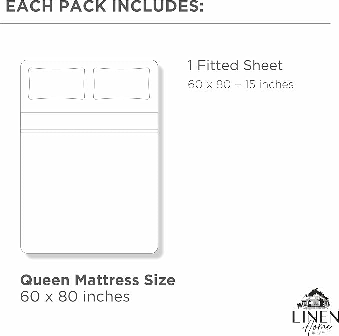 Linen Home 100% Long-Staple Cotton Percale Weave Fitted Sheet, Queen Size - Image 6