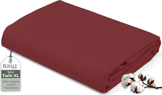 Royale Linens 100% Organic Cotton Twin XL Flat Sheet Only by ROYALELINENS