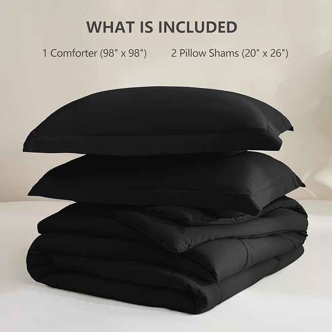 CozyLux Oversized Queen Comforter Set, 3 Pieces Black 98x98 Box Stitched Design - Image 6