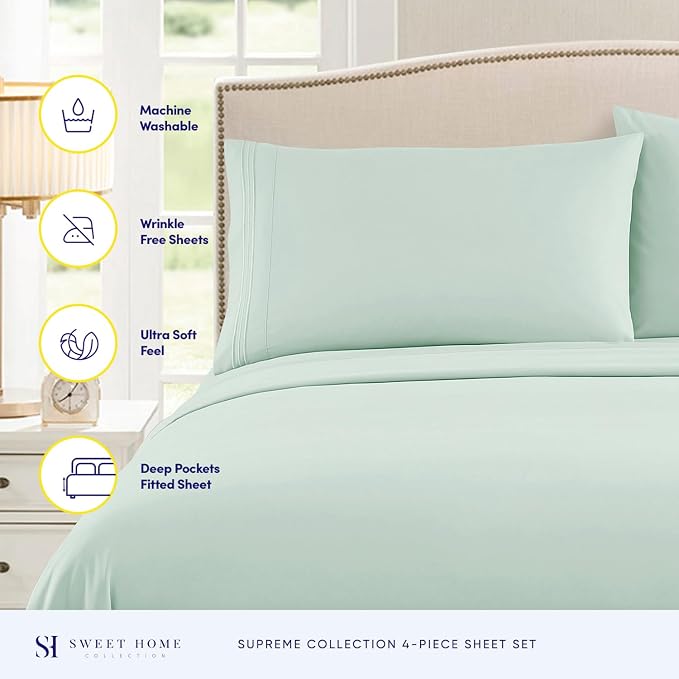 1800 Thread Count Sheet Set – Soft Egyptian Quality Brushed Microfiber Sheets – - Image 2