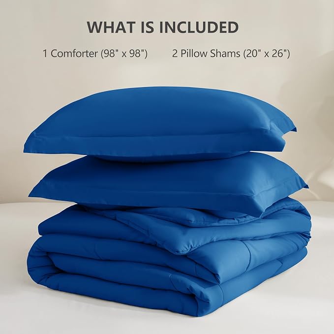 CozyLux Oversized Queen Comforter Set, 3 Pieces Classic Blue 98x98 Box Stitched - Image 6