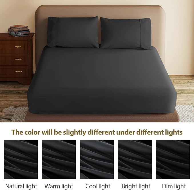 100% Egyptian Cotton Fitted Sheet Queen Size Black, 600 Thread Count 8-16" Deep - Image 9