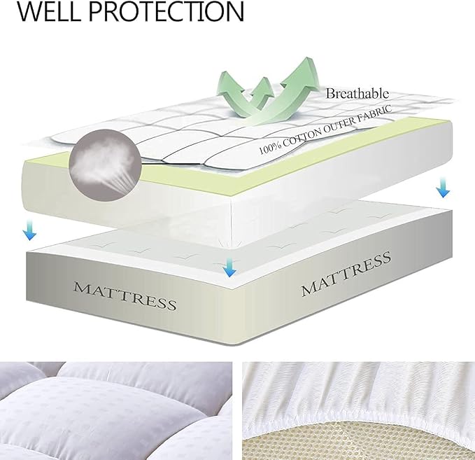 EASELAND Full XL Mattress Pad Pillow Top Mattress Cover Quilted Fitted Mattress - Image 3