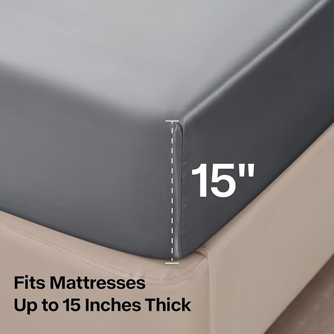 BEDELITE Satin Sheets Twin XL Size Bed Set, Luxury Soft Dark Grey Silky Sheet - Image 5