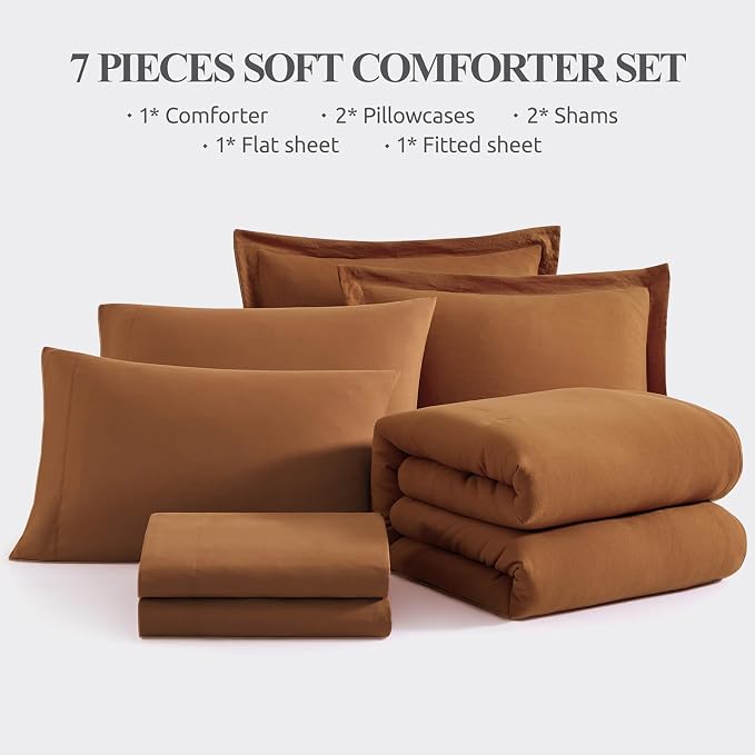 WRENSONGE Full Size Comforter Sets- 7 Pieces Soft Terracotta Bed in a Bag - Image 8