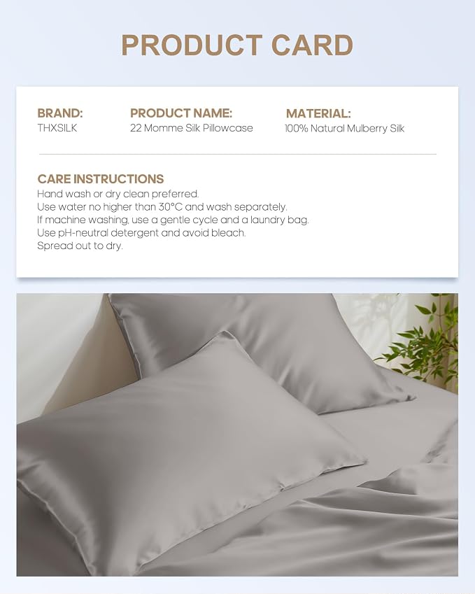 THXSILK Set of 2 100% Natural Mulberry Silk Pillowcases - Image 8