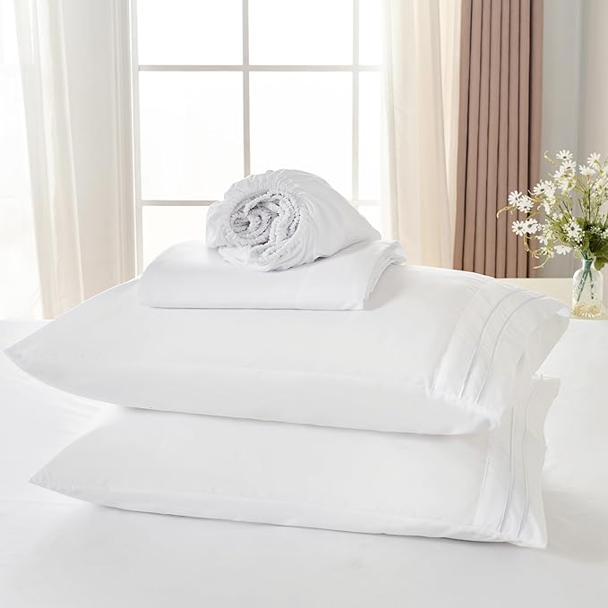ROSE&RISY White Queen Sheet Set, 4 Pieces Soft Bedding Queen Sheet Set - Image 6