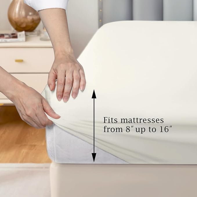 FreshCulture Pure Cotton Fitted Sheets Full Size, 300 Thread Count Percale - Image 3