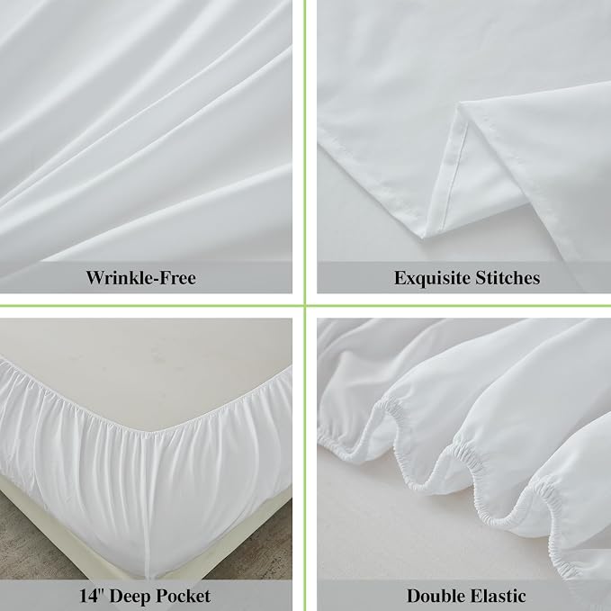 ILAVANDE White Queen Sheets Set 6 Piece, Hotel Luxury Super Soft 1800 Series - Image 5