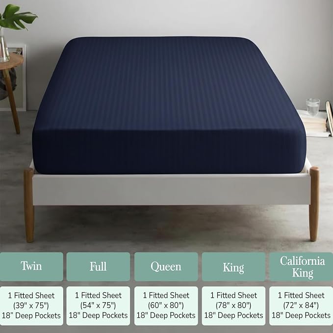 Feather & Stitch 1 Piece Fitted Sheet Twin Size, 100% Cotton Damask Sateen Weave - Image 6
