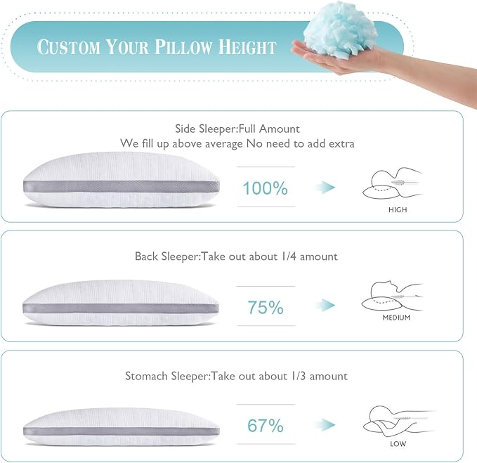 Meoflaw Cooling Pillows Standard Size, Shredded Memory Foam Bed Pillows - Image 4