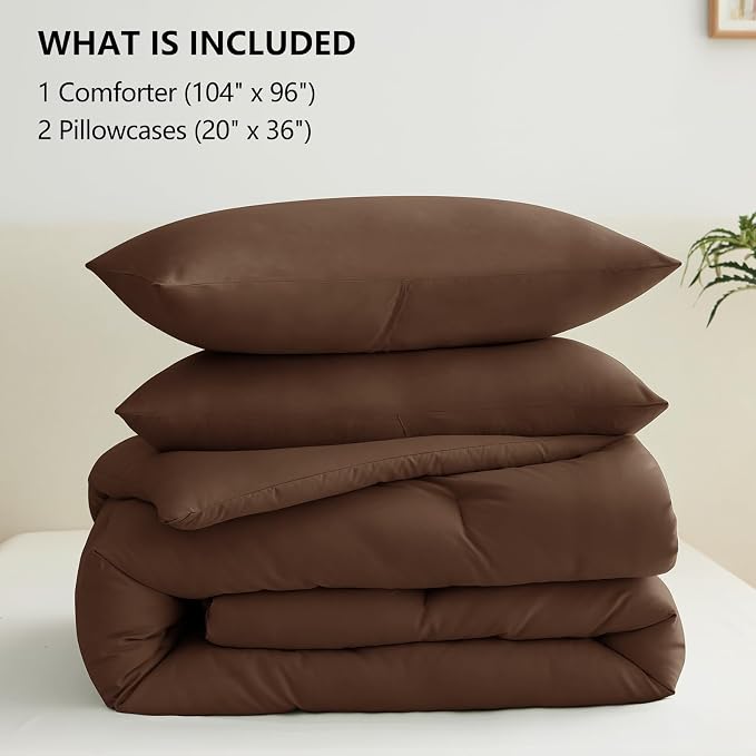 CozyLux California King Comforter Set Brown, 3 Pieces Cal King Solid Breathable - Image 6